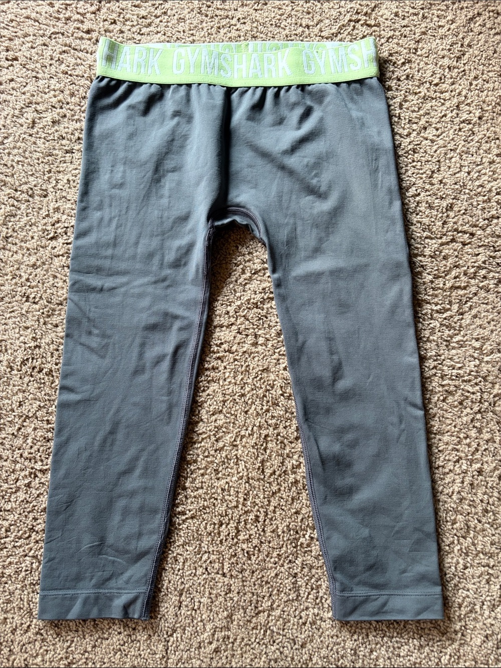 Gymshark crop Leggings Gray with Lime Green Grip Logo Waistband size M